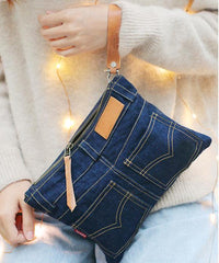Unique Blue Jean Mens Clutch Bag Cool Wristlet Wallet Zipper Clutch Wallet For Men