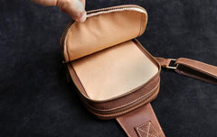 Genuine Leather Mens Sling Bag Cool Chest Bag Crossbody Pack Travel Sling Pack for men