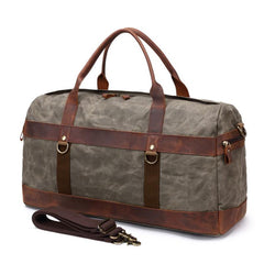 Mens Waxed Canvas Leather Weekender Bag Canvas Large Travel Bag for Men