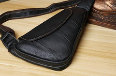 Genuine Black Leather Mens Cool SLing Pack Chest Bag Black Sling Bag Crossbody Bag Pack for men