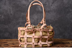Leather Canvas Women Bucket Bag Shopper Bag Shoulder Bag For Women