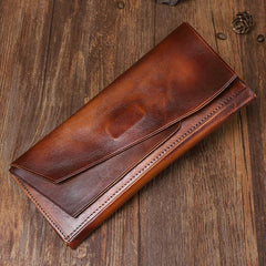 Handmade Leather Gray Mens Cool Long Leather Wallet Brown Unique Long Wallet for Men