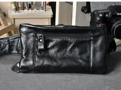 Cool Black Leather Fanny Pack Mens Waist Bag Hip Black Pack Bumbag for Men