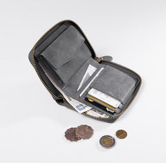 Cool Leather Mens Slim Leather Small Wallet Zipper billfold Wallets Bifold for Men