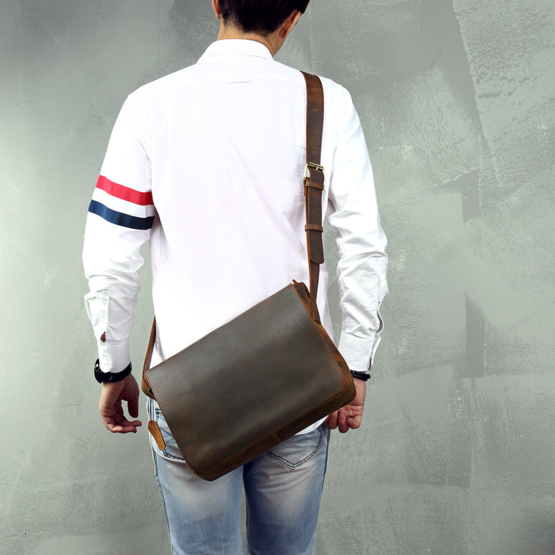 Cool Leather Coffee Mens Side Bag Messenger Bags Vintage Courier Bag for Men