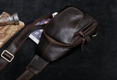 Genuine Leather Mens Cool Chest Bag Sling Bag Crossbody Bag Travel Bag Hiking Bag for men