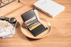 Handmade Leather Mens Cool Slim Leather Wallet Men Small Wallets Bifold for Men