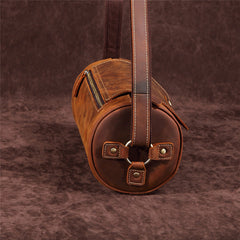 Leather Mens Barrel Shoulder Bag Vintage Brown Travel Bag for men