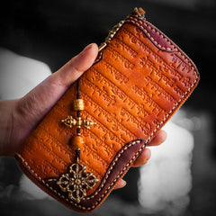 Handmade Leather Mens Tibetan Chain Biker Wallets Cool Leather Wallet Long Clutch Wallets for Men