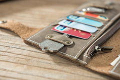 Handmade Leather Mens Slim Wallet Cool Leather Wallet Long Phone Wallets for Men