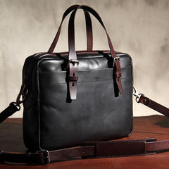 Vintage Leather Mens Black Briefcase Work Bag Laptop Bag Business Bag for Men