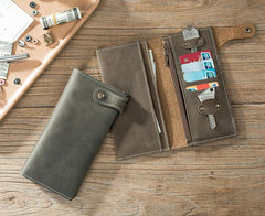 Handmade Leather Mens Slim Wallet Cool Leather Wallet Long Phone Wallets for Men