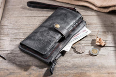 Handmade Leather Mens Biker Wallet Cool Leather Wallet Long Wrist Wallets for Men