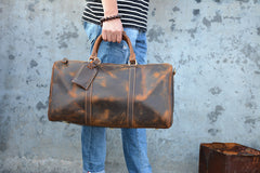 Leather Mens Weekender Bag Vintage Coffee Travel Bag for men