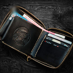 Handmade Leather Maheshvara Tooled Mens billfold Wallet Cool Chain Wallet Biker Wallet for Men