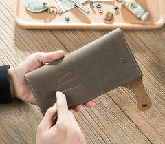Handmade Leather Mens Slim Wallet Cool Leather Wallet Long Phone Wallets for Men