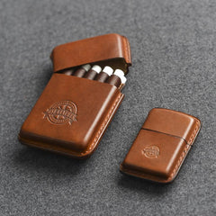 Handmade Brown Leather Mens 10pcs Cigarette Holder Case Cool Custom Cigarette Case for Men