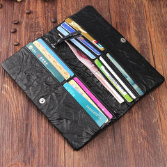 Handmade Leather Mens Cool Long Leather Wallet Bifold Clutch Wallet for Men