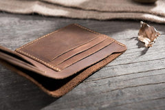 Handmade Leather Mens Cool Slim Leather Wallet Men Small billfold Wallets Bifold for Men