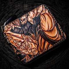 Handmade Leather Chinese Black&White Tooled Mens Small Wallet Cool Leather Wallet billfold Wallet for Men