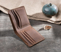 Handmade Leather Mens Cool Slim Leather Wallet Men Small billfold Wallets Bifold for Men