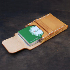 Handmade Wooden Brown Leather Cool Mens Wallet Small Card Holder Coin Wallet for Men