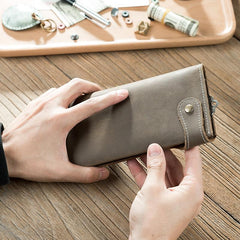 Handmade Leather Mens Slim Wallet Cool Leather Wallet Long Phone Wallets for Men