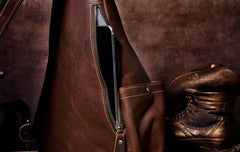 Genuine Brown Leather Mens Cool Chest Bag Sling Bag Sling Backpack for men
