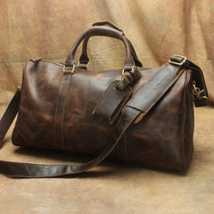 Leather Mens Weekender Bag Vintage Coffee Travel Bag for men