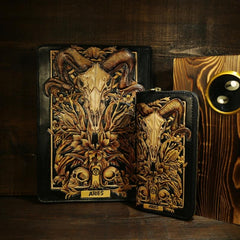 Handmade Tooled Leather Biker Wallet hand tooled leather wallet Constellation Mens Cool Chain Wallet Trucker Wallet with Chain