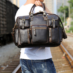 Genuine Leather Mens Cool Weekender Bag Travel Bag Duffle Bags Briefcase Messenger Bag for men