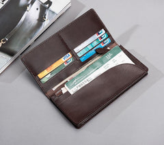 Cool Leather Mens Travel Long Wallets Passport Leather Wallet Long Wallets for Men