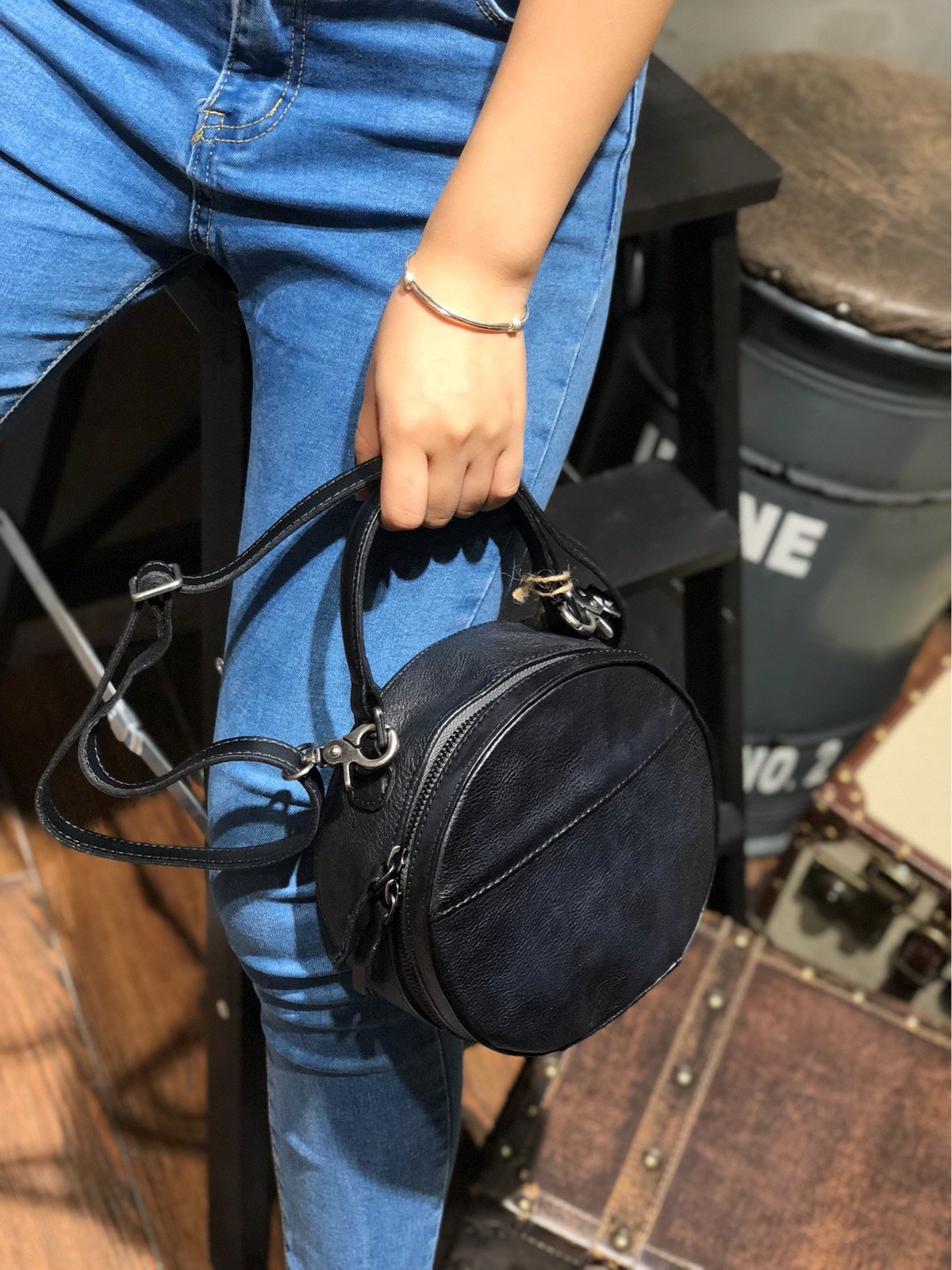 Leather Circle Bag Round Leather Crossbody Bag - Annie Jewel