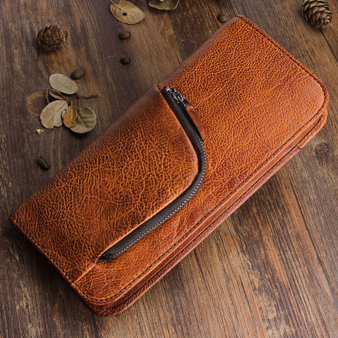 Cool leather mens long wallet vintage zipper long wallet clutch wallet for men