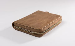 Cool Leather Mens Slim Leather Small Wallet Zipper billfold Wallets Bifold for Men