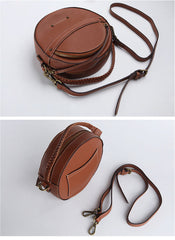 Cute Leather Womens Stylish Circle Crossbody Bag Purse Round Shoulder Bag for Women