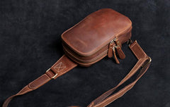 Genuine Leather Mens Sling Bag Cool Chest Bag Crossbody Pack Travel Sling Pack for men