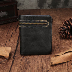 Vintage Brown Leather Womens Bifold Small Wallet Vertical Wallet for Women