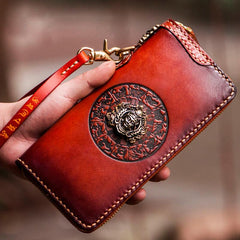 Handmade Leather Tibetan Mens Biker Chain Wallets Cool Long Chain Wallets for Men