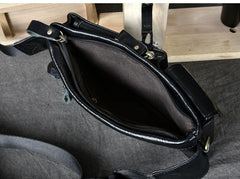 Cool Black Leather Fanny Pack Mens Black Waist Bag Hip Pack Black Belt Bag for Men