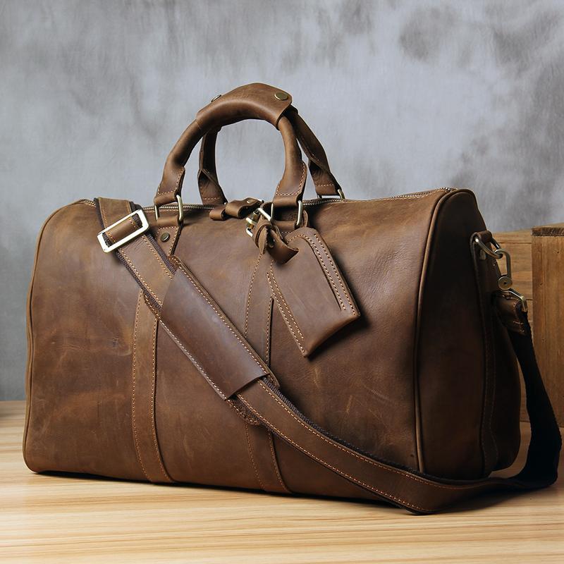 Vintage Leather Mens Cool Weekender Bag Travel Bag for Men