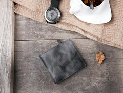 Cool Handmade Leather Mens Slim Small Wallet billfold Wallets Bifold for Men