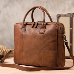 Vintage Leather Mens Brown Briefcase Work Bag Laptop Bag Business Bag for Men