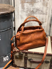 Fashion Womens Brown Leather Top Handle Satchel Handbag Brown Leather Satchel Shoulder Bag Purse