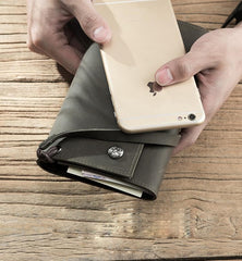 Handmade Leather Mens Cool Long  Chain Wallet Phone Biker Trucker Wristlet Wallet