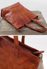 Handmade Womens Brown Leather Tote Bag Vintage Shoulder bag Shopper Bag for women