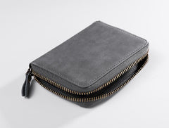 Cool Leather Mens Slim Leather Small Wallet Zipper billfold Wallets Bifold for Men