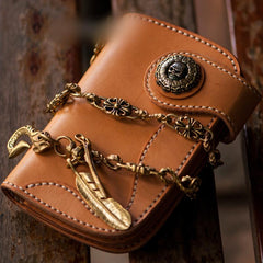 Handmade Leather Small Mens Chain Biker Wallet Cool Leather Wallet With billfold Chain Wallets for Men