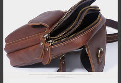 Genuine Leather Mens Cool Chest Bag Sling Bag Crossbody Sling Pack Brown One Shoulder Backpack for men