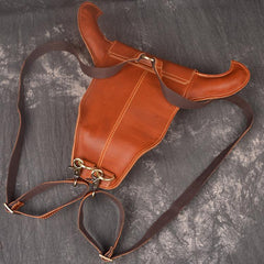 Cool Leather Mens XO Bull Backpack Tan Travel Backpack Unique Backpack for men